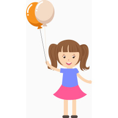 小女孩抓着气球卡通矢量