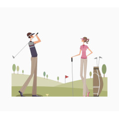 卡通男女打高尔夫
