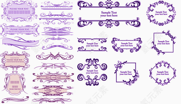 一系列紫罗兰色花纹框装饰