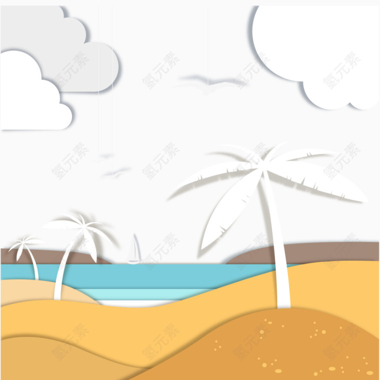 沙滩椰子树剪贴画矢量素材