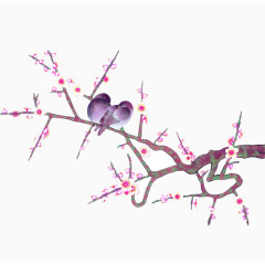 花鸟国画一对小鸟矢量图