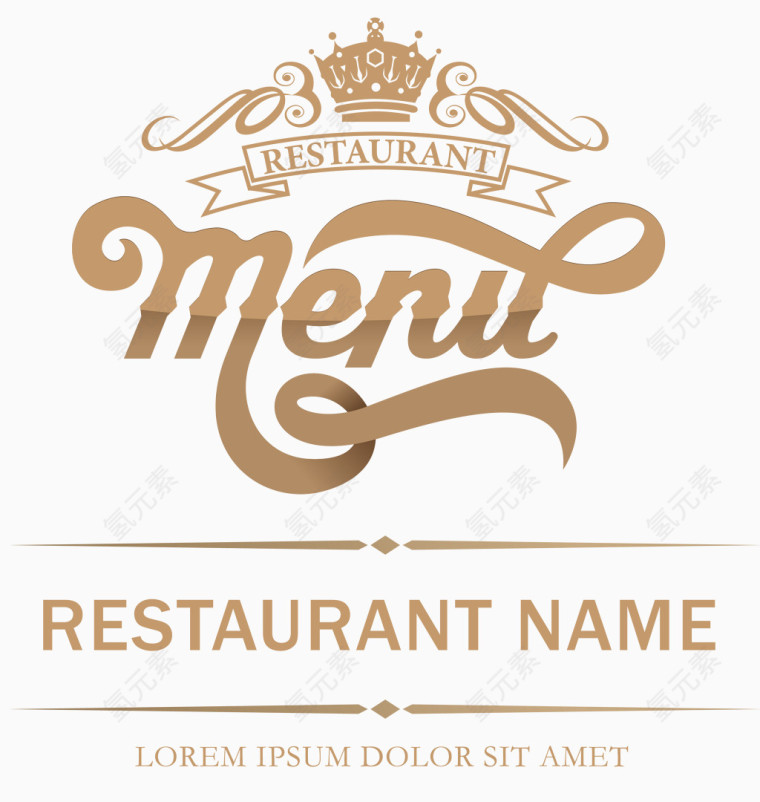 复古金色餐厅菜单艺术字矢量图