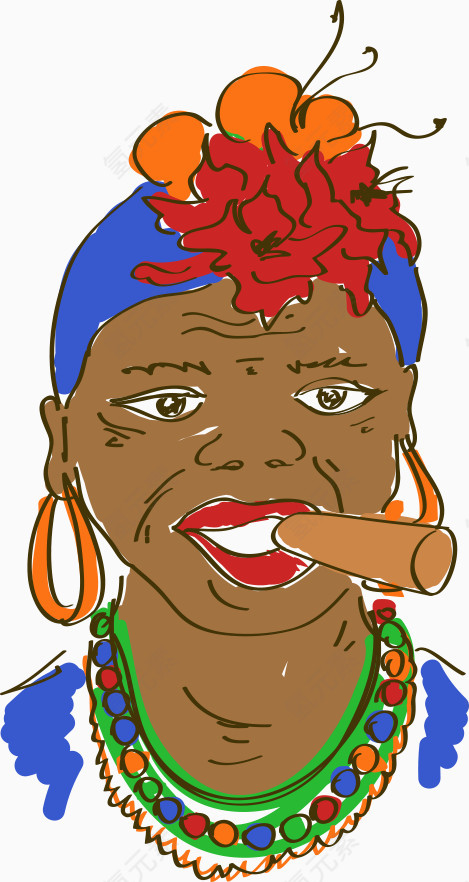 手绘卡通古巴雪茄女人