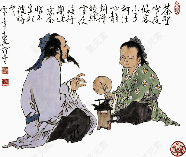 煮茶画图片