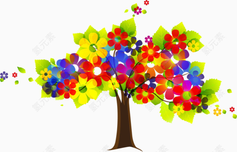 创意一树彩色花朵