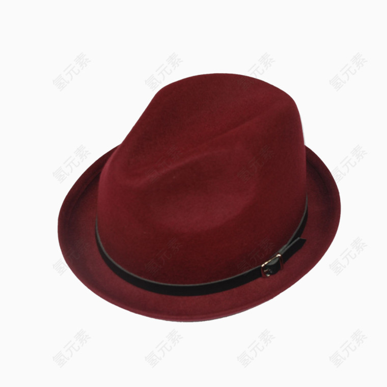酒红色皮扣女士小礼帽
