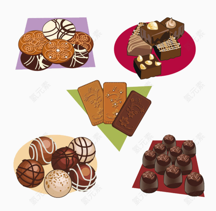 五份巧克力糕点图案