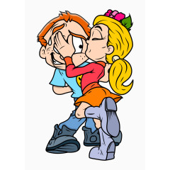 卡通年轻的女孩亲吻男友