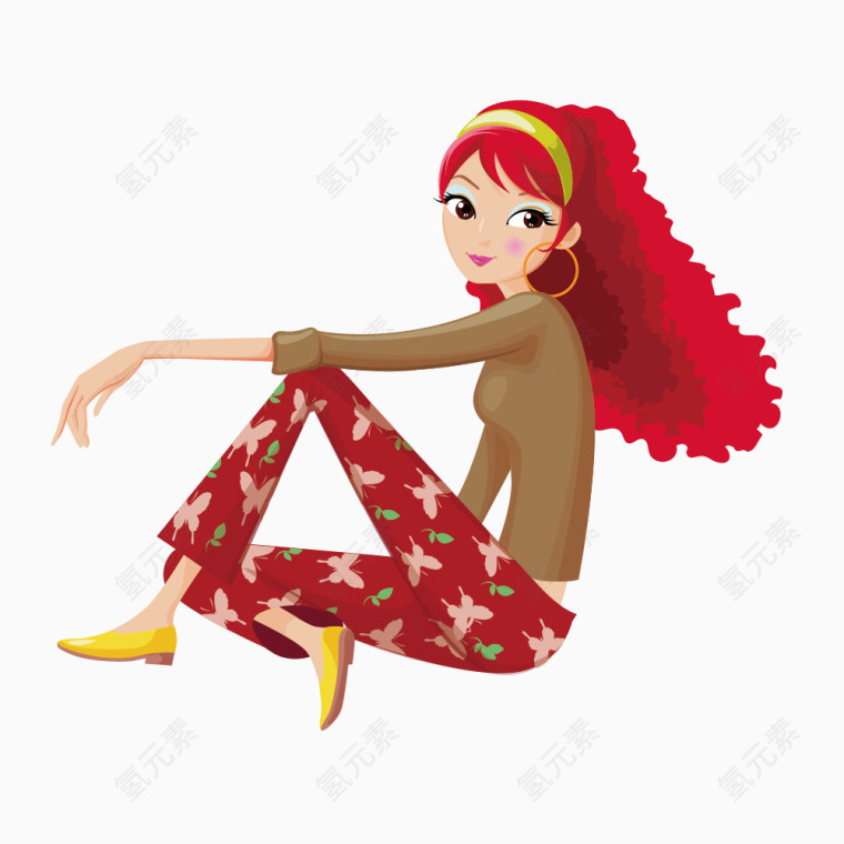 坐姿红发时尚女孩