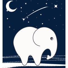 卡通手绘大象星星月亮