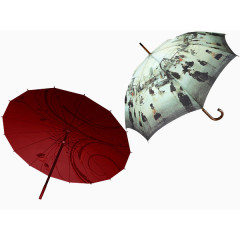 红白花纹雨伞素材免抠
