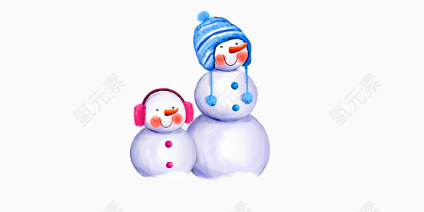 蓝色帽子雪人和红色耳捂雪人