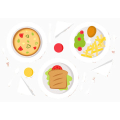 三个午餐菜肴的矢量插图