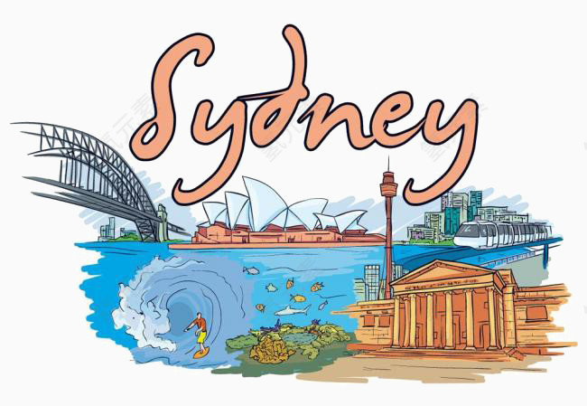 手绘澳大利亚悉尼城市