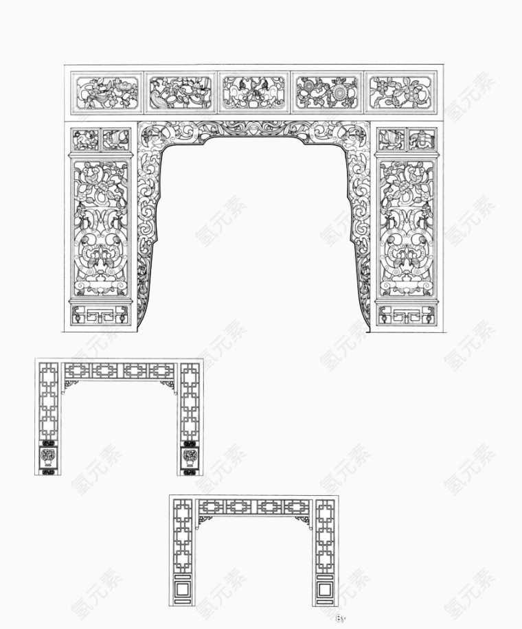 手绘多样中式拱门