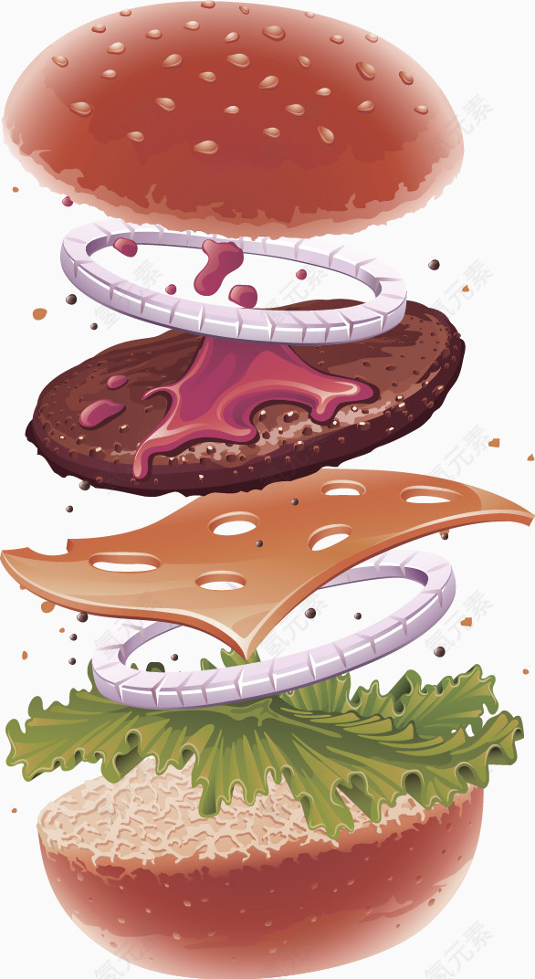 棕色清新美食汉堡装饰图案