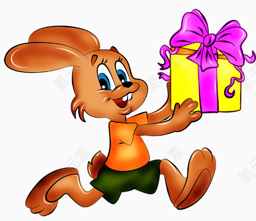 卡通绘画送礼物的兔子