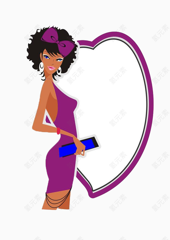 卡通矢量穿紫色礼服的女人