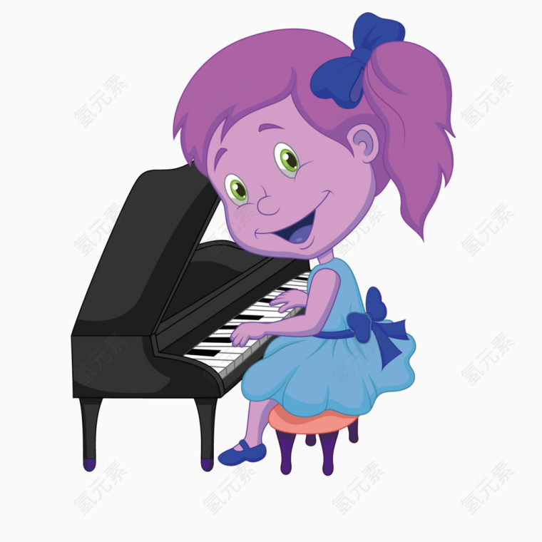 矢量卡通弹钢琴的小姑娘