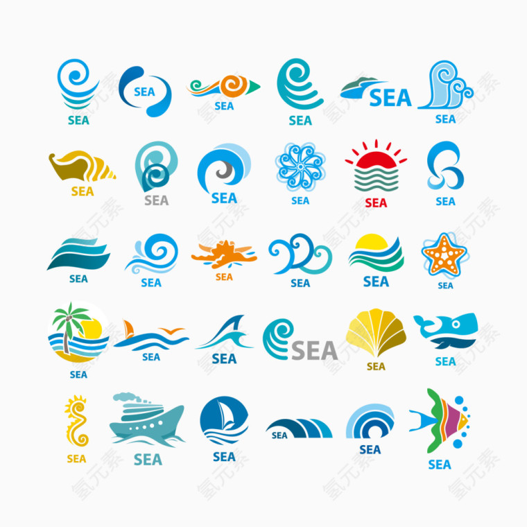 海马海洋标签设计元素矢量图