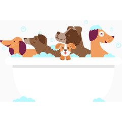 矢量一群洗澡的狗狗