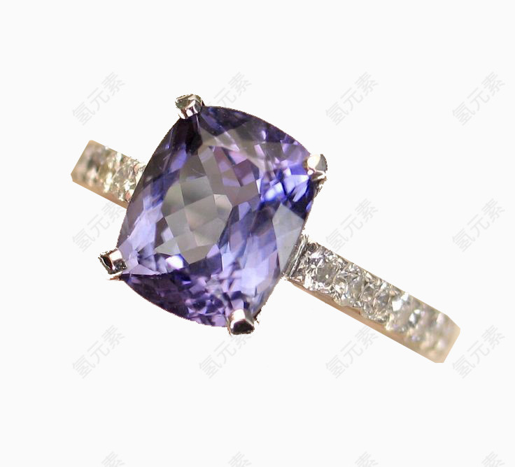 产品实物紫色方形碧玺彩金钻石戒指