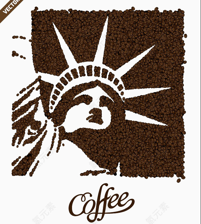 咖啡豆自由女神像背景免扣素材