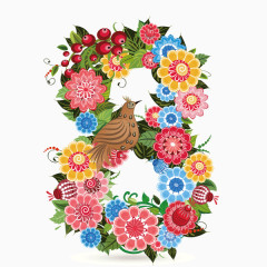 数字8  花朵小鸟 拼接 创意数字 海报banner数字