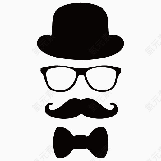 帽子眼镜胡子领结元素矢量