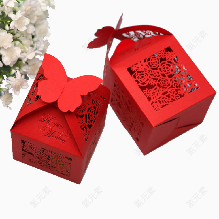 红色蝴蝶装饰镂空礼盒