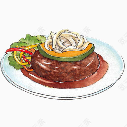 汉堡肉手绘画素材图片