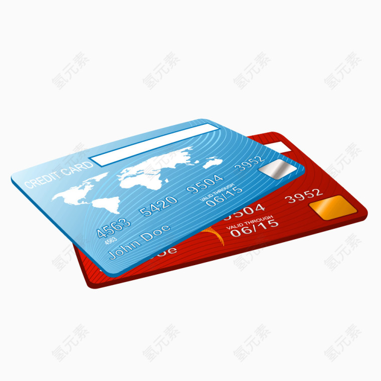 蓝色红色信用卡银行卡