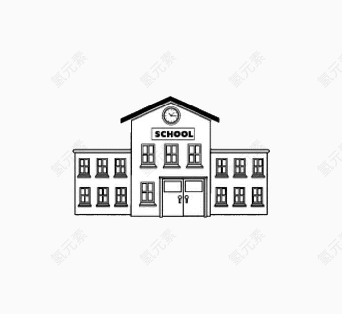 手绘黑白学校建筑