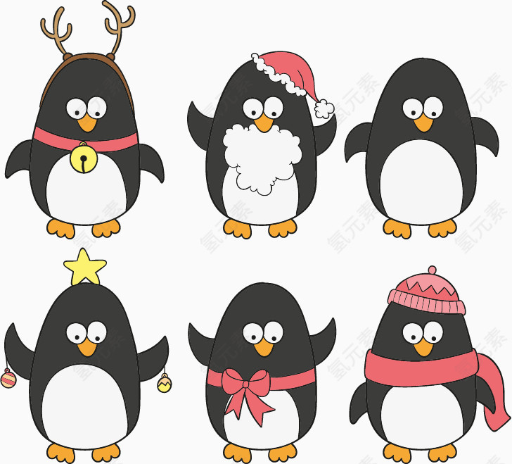 矢量手绘圣诞节企鹅