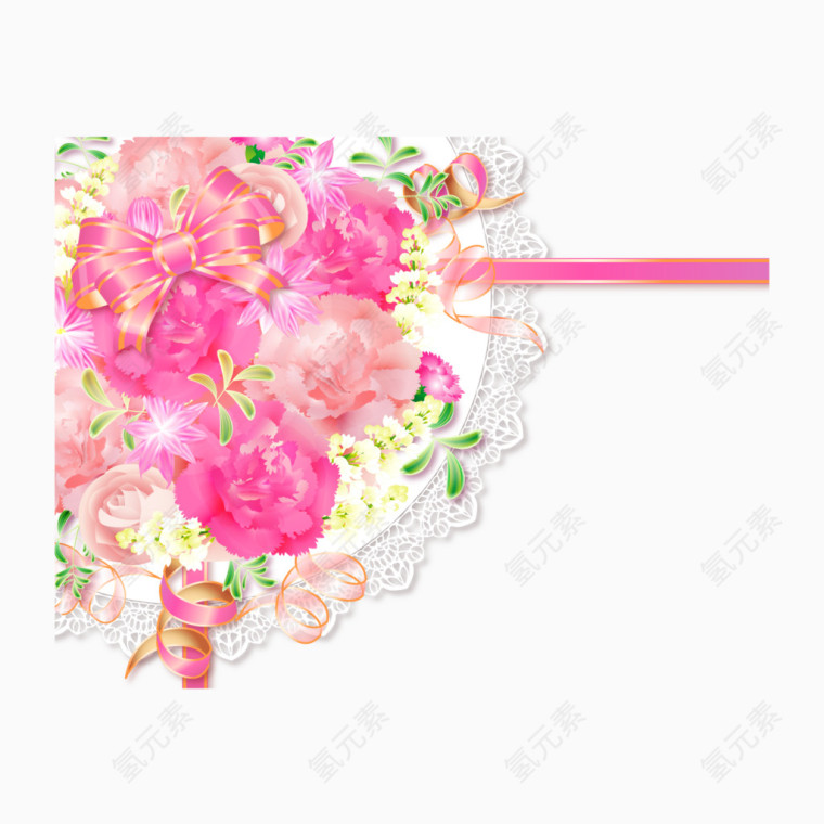 粉色蝴蝶结与花朵矢量素材