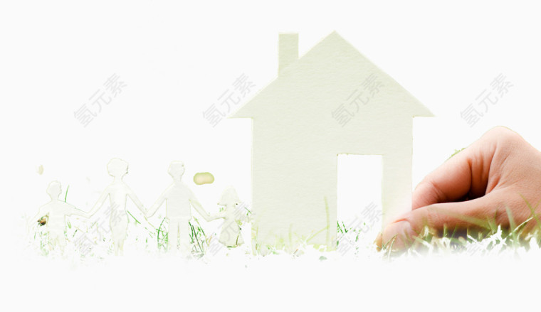 房产素材手扶纸片房子和小人