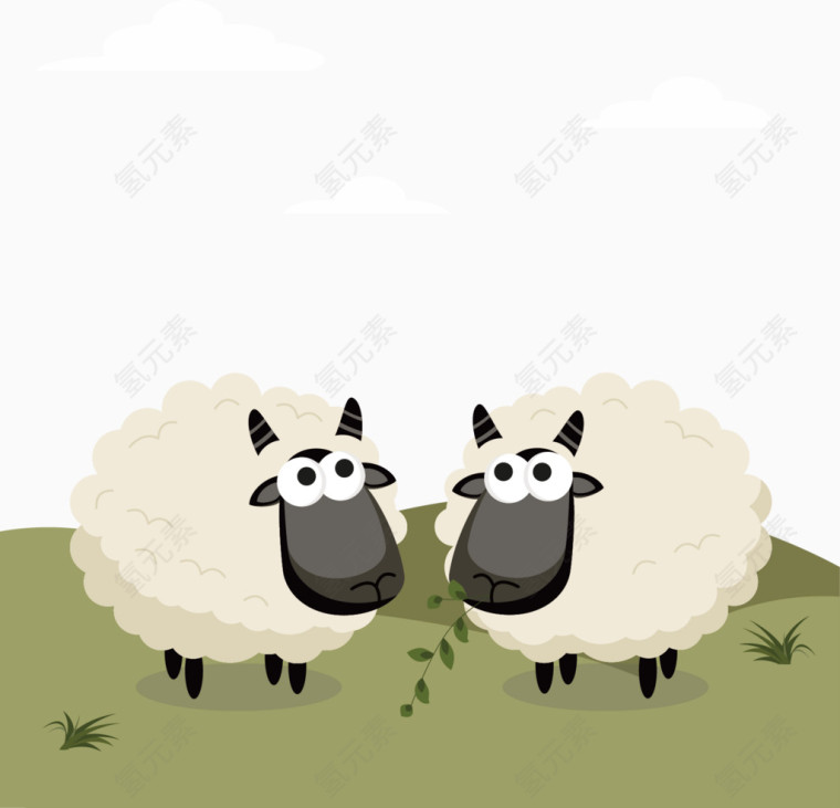 矢量手绘两个绵羊