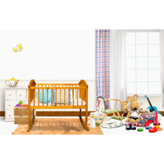 小木床与婴儿玩具