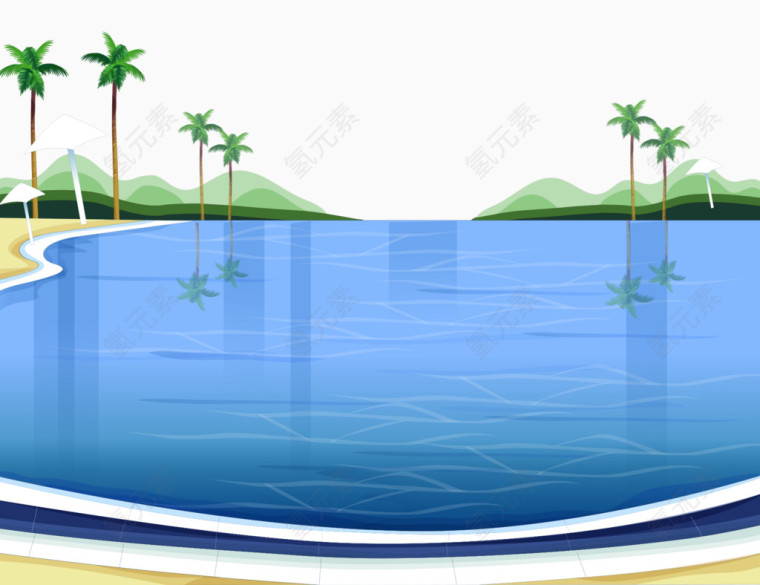 矢量彩色海滨风景椰树沙滩