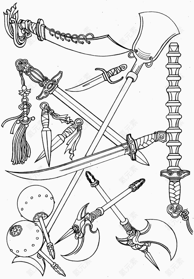 线描古代人物兵器