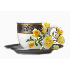 黄色花朵复古雕刻咖啡杯