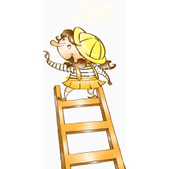 爬梯子的调皮小女孩