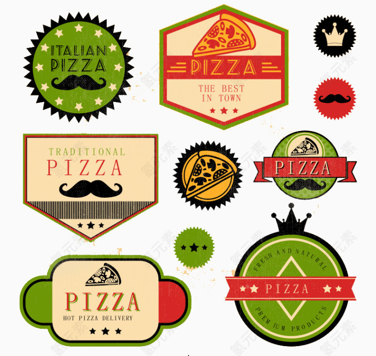 10款彩色披萨标签矢量素材
