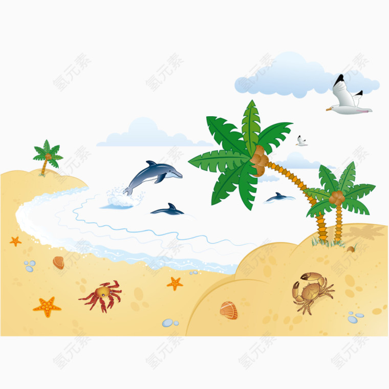 矢量沙滩和椰子树