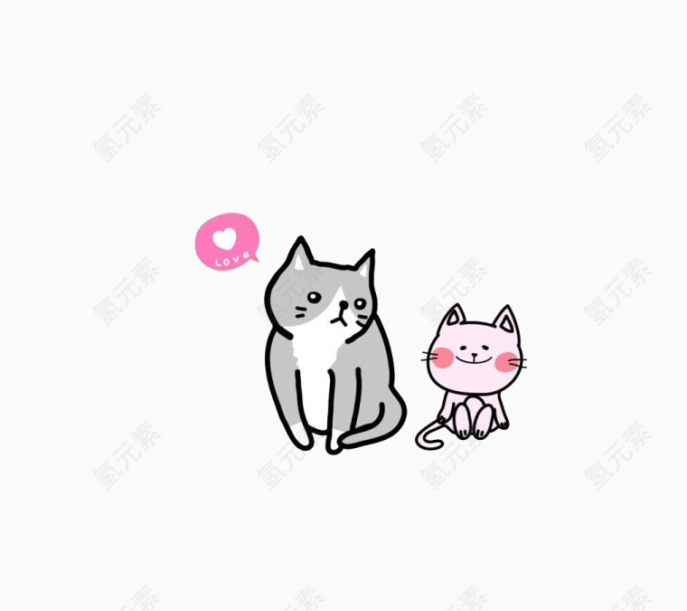 卡通可爱的两只小猫