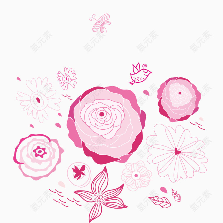 粉色 小清新 花卉 矢量图 装饰图案