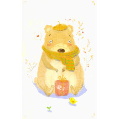 清新可爱儿童手绘蜡笔插画熊
