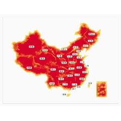 中国红色省市区地图