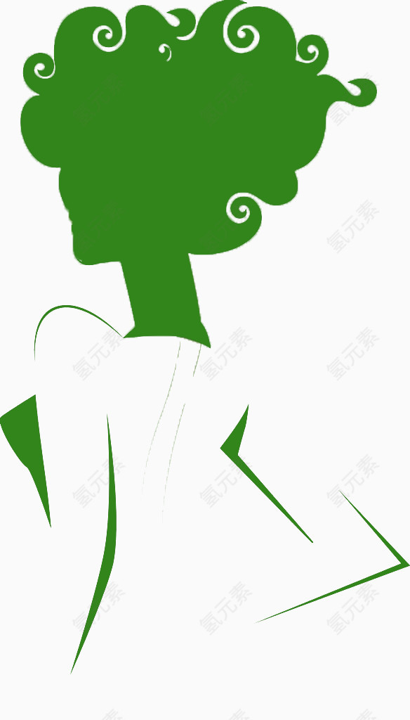 绿色卷发女人剪影