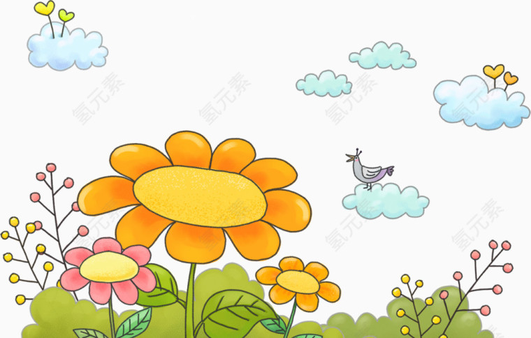卡通手绘花朵与白云